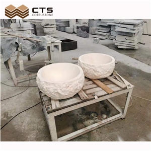 Cheap Beige Round Stone Sink Nature Surface Custom Size