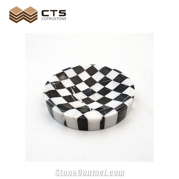 Interior Home Decor Marble Tray Checkerboard Style Plates