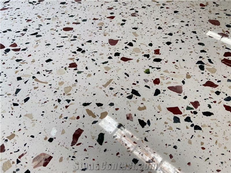 Cement Terrazzo Aggregate White Beige Slab Tiles