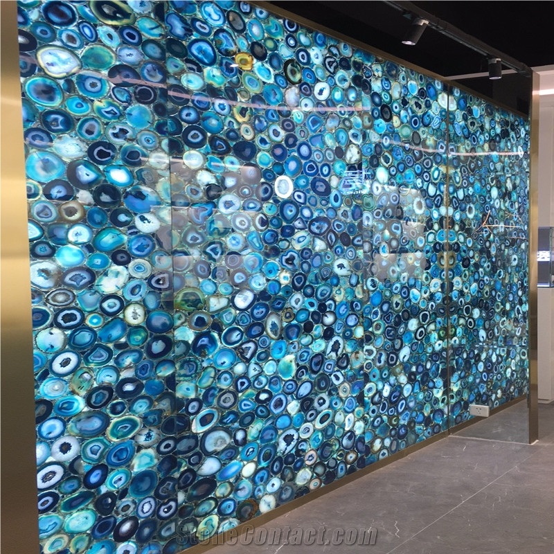 Blacklit Blue Agate Stone Wall Panels