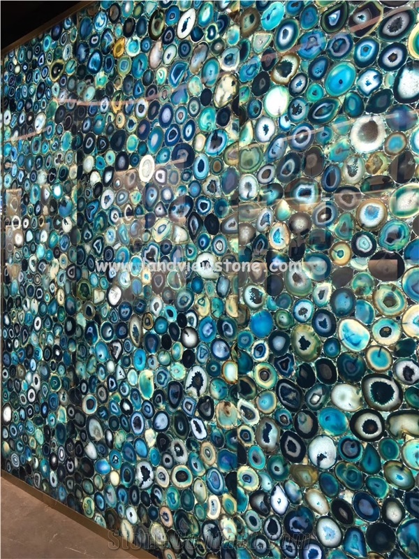Blacklit Blue Agate Stone Wall Panels