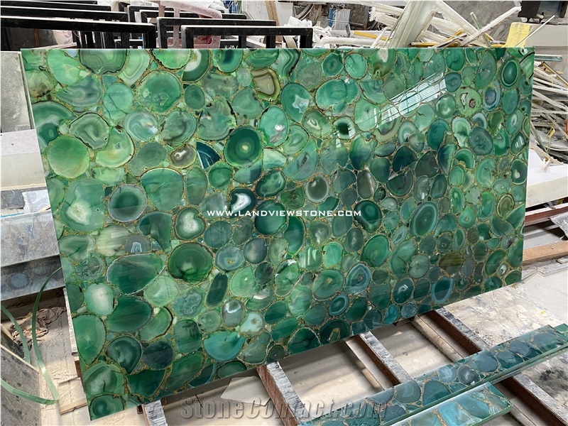 Green Agate Semiprecious Stone Slabs For Wall Decoration