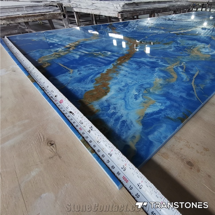 Translucent Pattern Blue Alabaster Bathroom Wall Slab