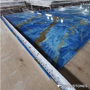 Translucent Pattern Blue Alabaster Bathroom Wall Slab