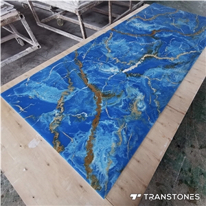 Translucent Pattern Blue Alabaster Bathroom Wall Slab