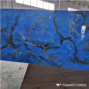 Translucent Pattern Blue Alabaster Bathroom Wall Slab