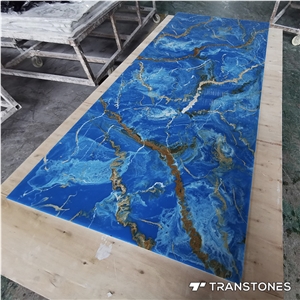 Translucent Pattern Blue Alabaster Bathroom Wall Slab