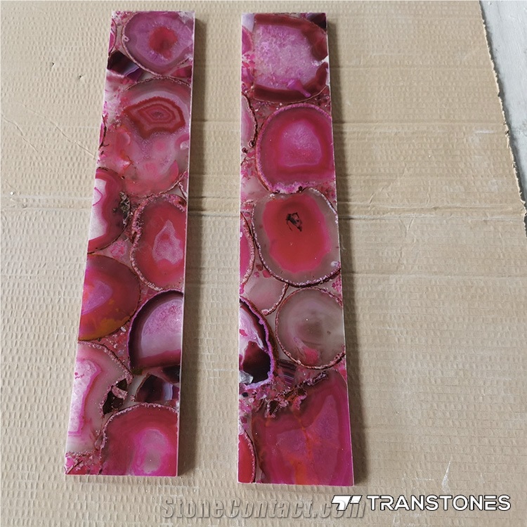 Translucent Pink Agate Semiprecious Stone Wall Panel