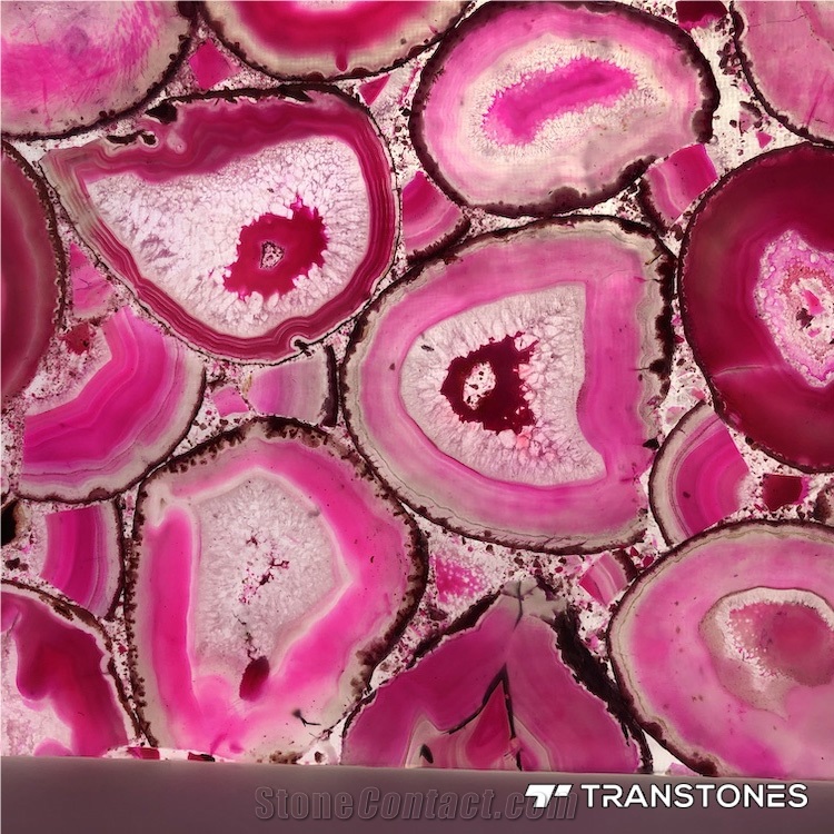 Translucent Pink Agate Semiprecious Stone Wall Panel