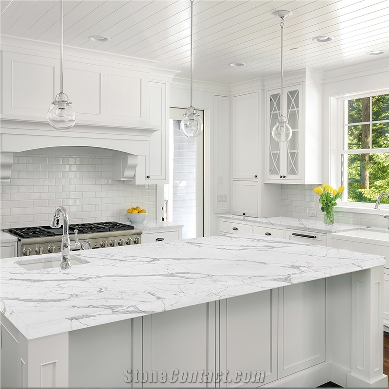 Calacatta Quartz Stone Precut Kitchen Countertop