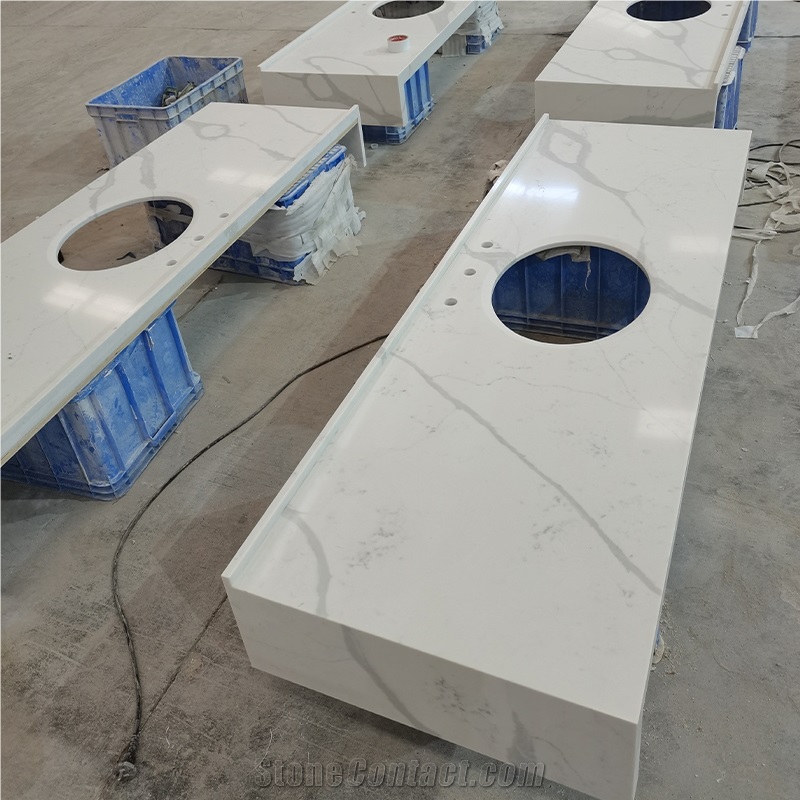 Calacatta Quartz Stone Precut Kitchen Countertop