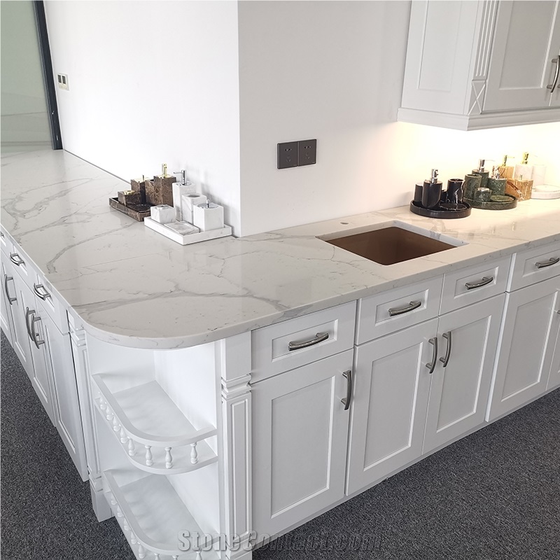 Calacatta Quartz Stone Precut Kitchen Countertop