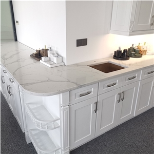 Calacatta Quartz Stone Precut Kitchen Countertop