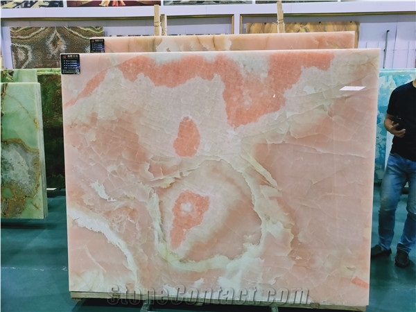 Pink Onyx Slabs Flooring Wall Tiles For Hotel Decoration