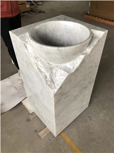 Carrara White Marble Stone Bathroom Sink Pedestal Basin