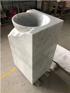 Carrara White Marble Stone Bathroom Sink Pedestal Basin