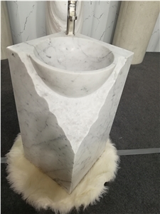 Carrara White Marble Stone Bathroom Sink Pedestal Basin