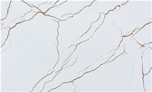 Artificial Quartz Slab The Golden Veins On White Background Artificial Quartz Slab The Golden Veins On White Background