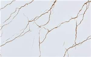 Artificial Quartz Slab The Golden Veins On White Background