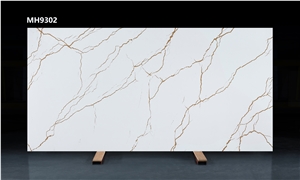 Artificial Quartz Slab The Golden Veins On White Background