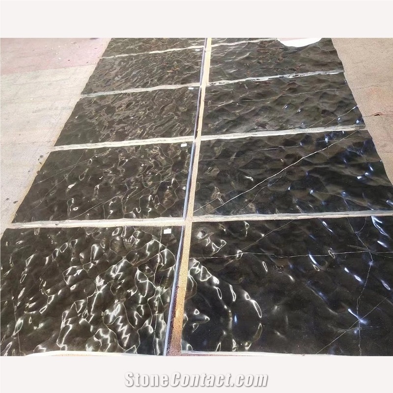 CNC Carving Black Marble Stone Wall Art Panels Wave Pattern- 3D Wall Decor Panels