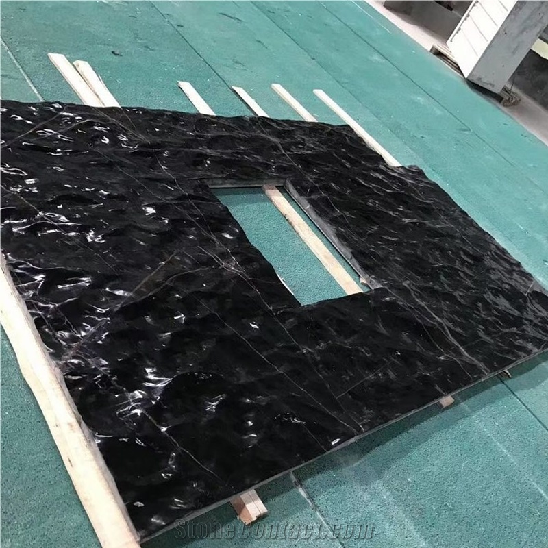 CNC Carving Black Marble Stone Wall Art Panels Wave Pattern- 3D Wall Decor Panels