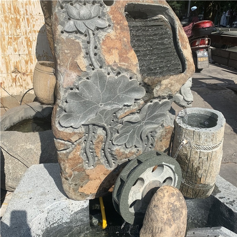 Hand Carved Garden Water Feature Stone Fountain For Outdoor