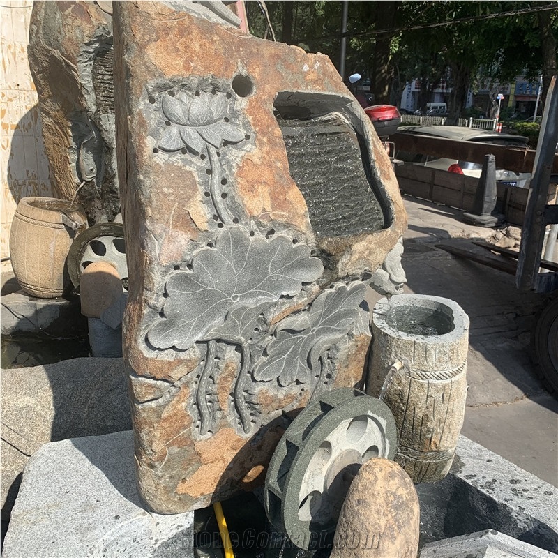 Hand Carved Garden Water Feature Stone Fountain For Outdoor