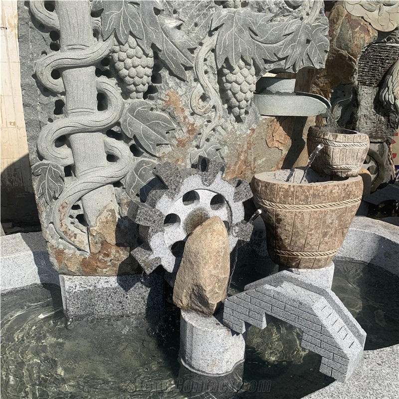 Hand Carved Garden Water Feature Stone Fountain For Outdoor