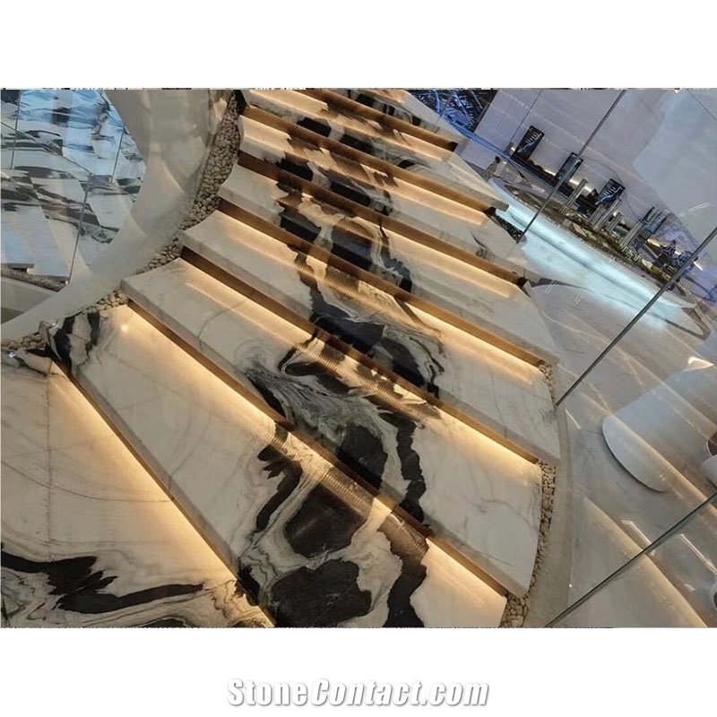 Natural Indoor White Panda Marble Staircase Spiral