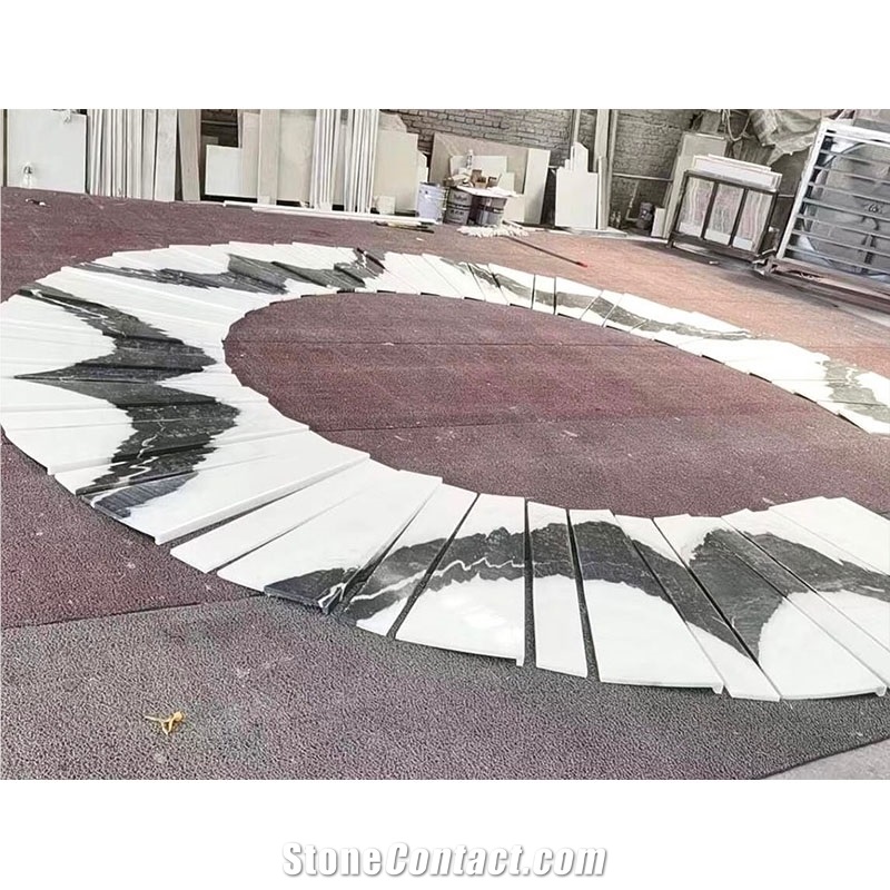 Natural Indoor White Panda Marble Staircase Spiral