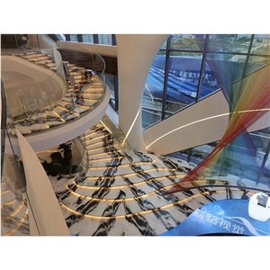 Natural Indoor White Panda Marble Staircase Spiral