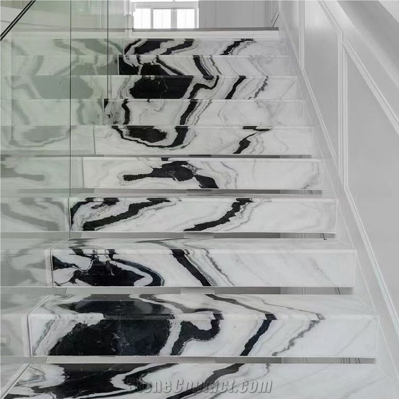 Natural Indoor White Panda Marble Staircase Spiral
