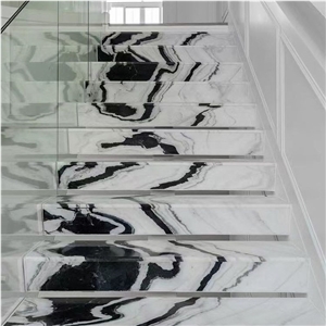 Natural Indoor White Panda Marble Staircase Spiral