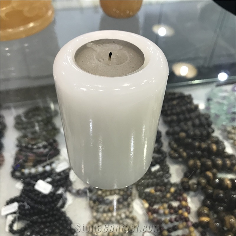Wholesales Customize White Onyx Candle Holder For Hotel Home