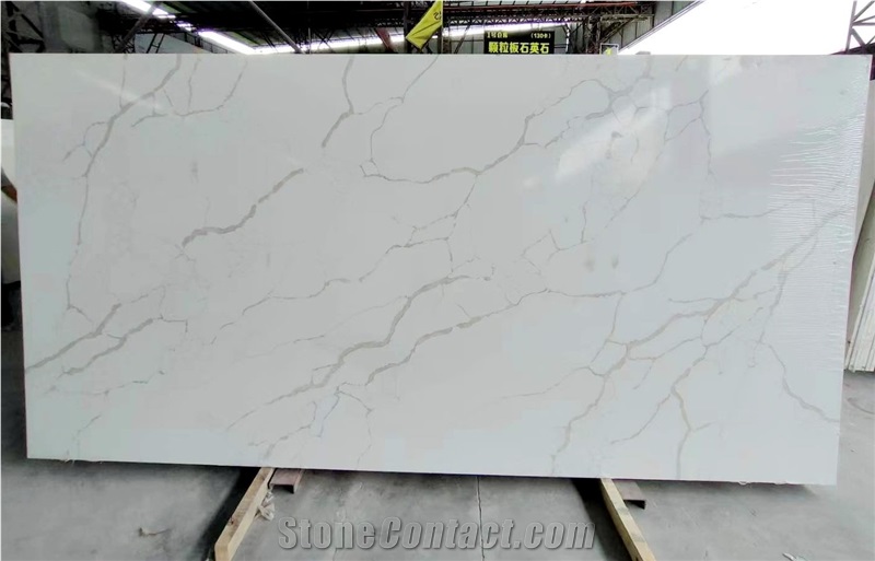 Artificial White Calacatta Quartz Stone For Table Top