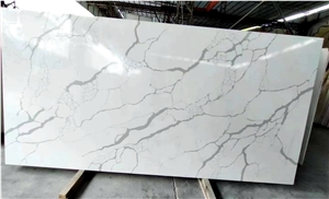 Artificial White Calacatta Quartz Stone For Table Top