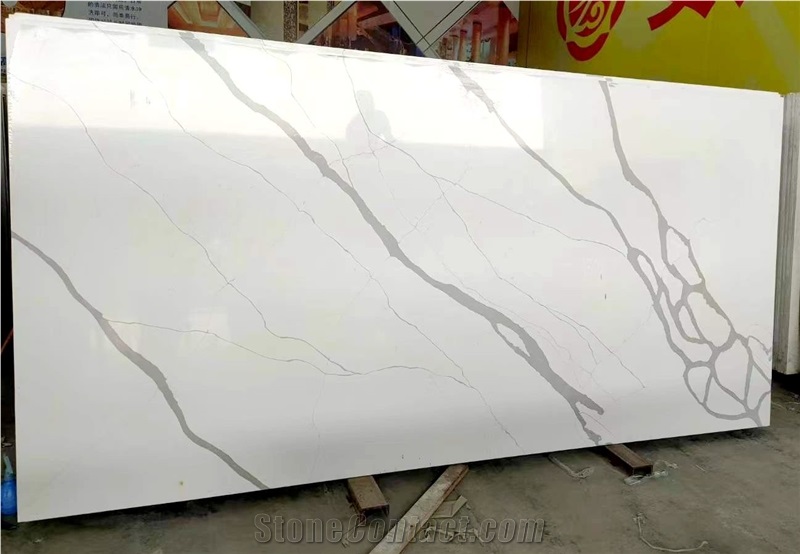 Artificial White Calacatta Quartz Stone For Table Top