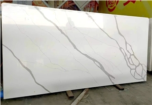 Artificial White Calacatta Quartz Stone For Table Top