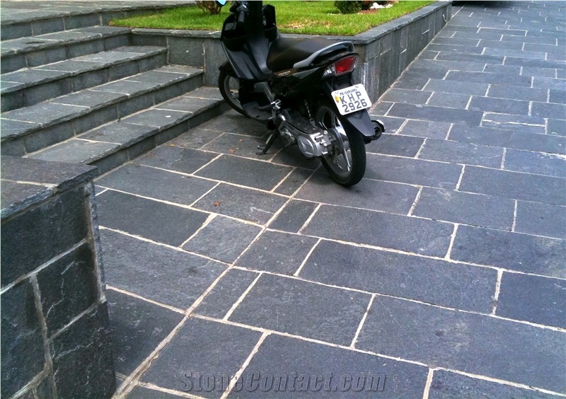Black Porphyry Hand Cut Paving Tiles