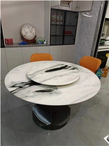 10 Seats Stone Rotatable Dining Table Marble Panda Furniture