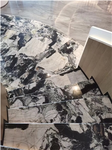 Bookmatch Marble Spiral Staircase Stone Panda Veining Stairs