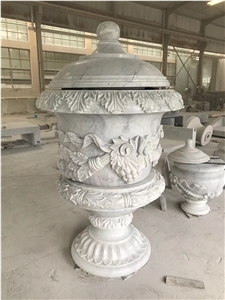 Carving Stone Flower Pot Marble Carrara Sculptured Planter Carving Stone Flower Pot Marble Carrara Sculptured Planter