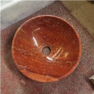 Interior Bathroom Stone Washbasin Rose Travertine Round Sink