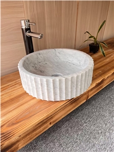 Interior Bathroom Stone Washbasin Rose Travertine Round Sink