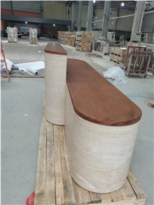 Prefab Stone Wrapped Reception Counters Travertine Bar Tops
