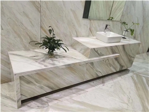 Prefab Stone Wrapped Reception Counters Travertine Bar Tops