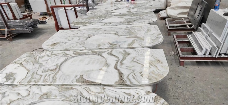 Prefab Stone Wrapped Reception Counters Travertine Bar Tops