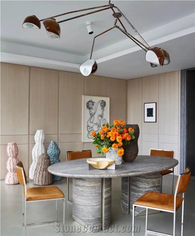 Stone Art Hotel Furniture Beige Travertine Dining Cafe Table