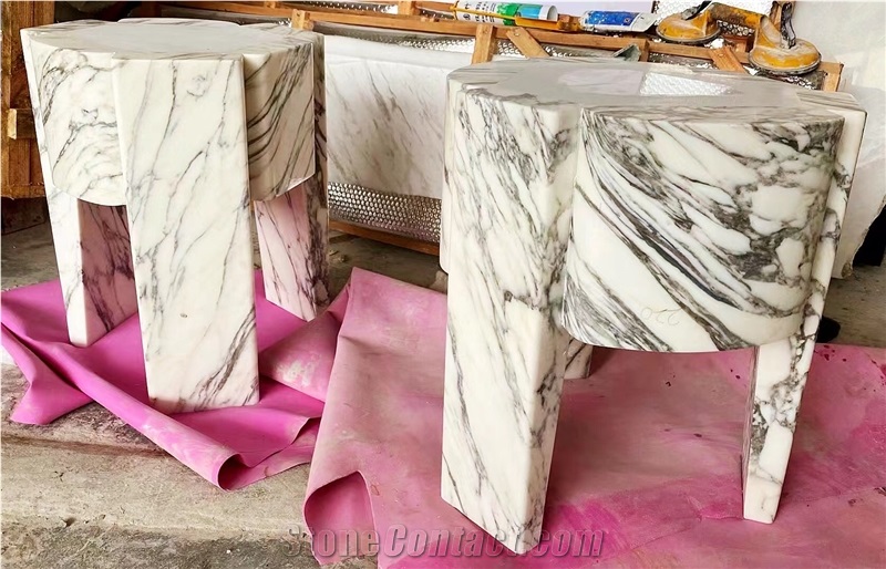 Stone Art Office Furniture Marble Calacatta Cafe Side Table